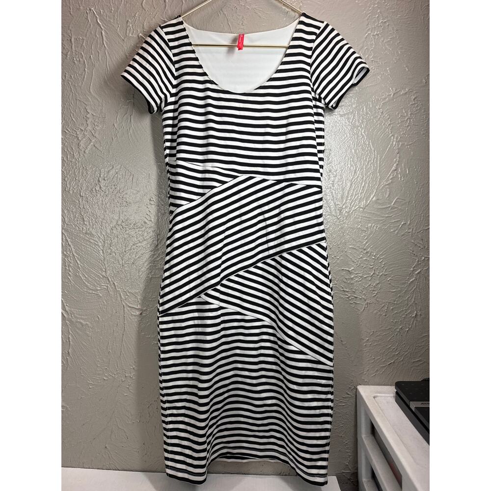 Ruby Ribbon Black White Striped Fitted Sheath Dress Shapewear Preppy Size Small